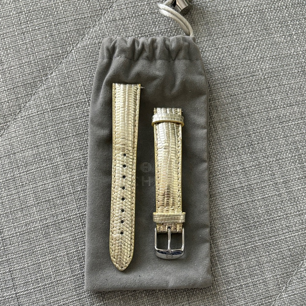Authentic Michele Light Gold Leather Watch Strap in size 16